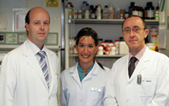 El doctor Felipe Prósper (primero por la izquierda), con un equipo de investigación de la Clínica Universidad de Navarra.